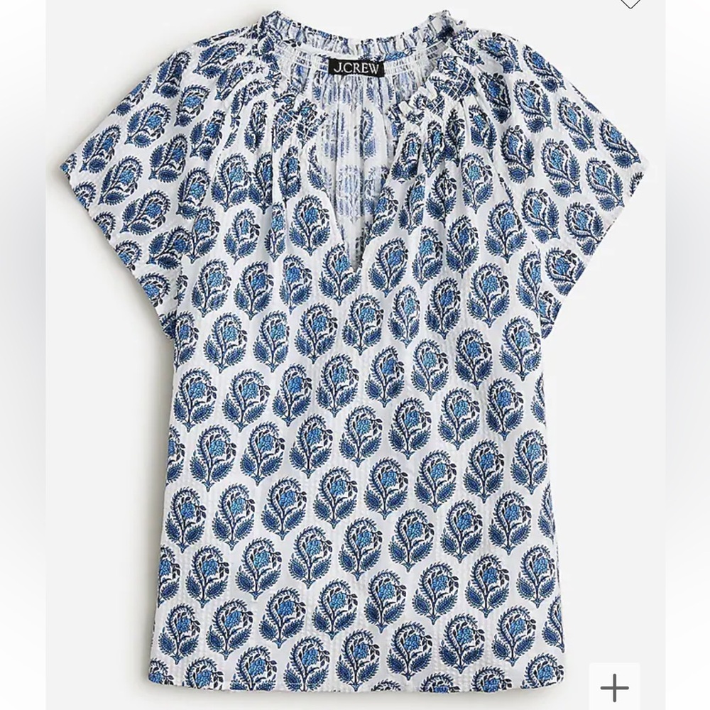 J. Crew Smocked flutter-sleeve top in bouquet block print